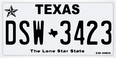 TX license plate DSW3423