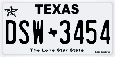 TX license plate DSW3454