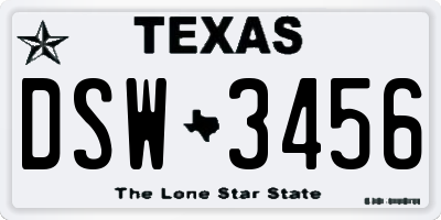 TX license plate DSW3456