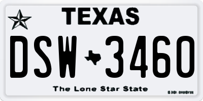 TX license plate DSW3460