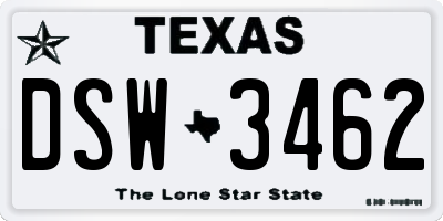 TX license plate DSW3462