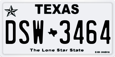 TX license plate DSW3464