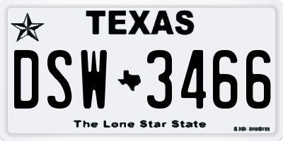 TX license plate DSW3466