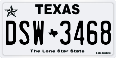 TX license plate DSW3468