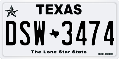 TX license plate DSW3474