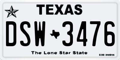 TX license plate DSW3476