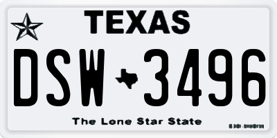 TX license plate DSW3496