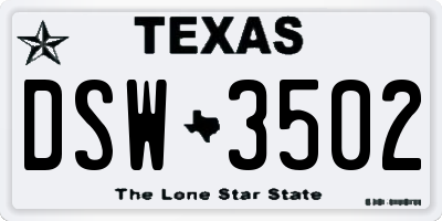 TX license plate DSW3502
