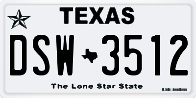 TX license plate DSW3512