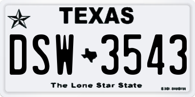 TX license plate DSW3543