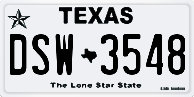 TX license plate DSW3548