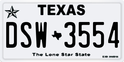 TX license plate DSW3554