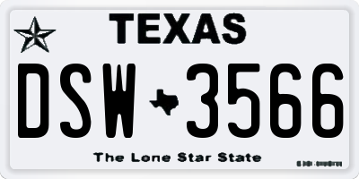 TX license plate DSW3566