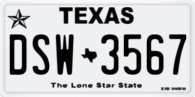 TX license plate DSW3567