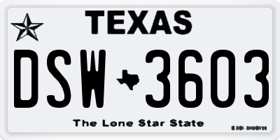 TX license plate DSW3603