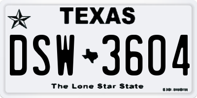 TX license plate DSW3604