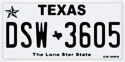 TX license plate DSW3605
