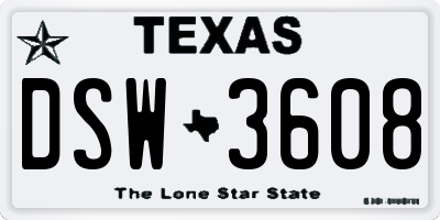 TX license plate DSW3608