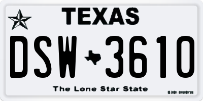 TX license plate DSW3610