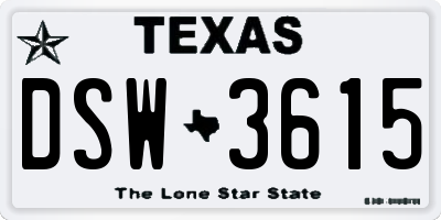 TX license plate DSW3615