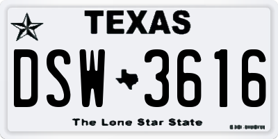 TX license plate DSW3616
