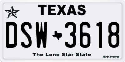 TX license plate DSW3618
