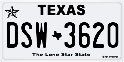 TX license plate DSW3620