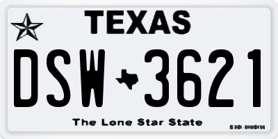 TX license plate DSW3621