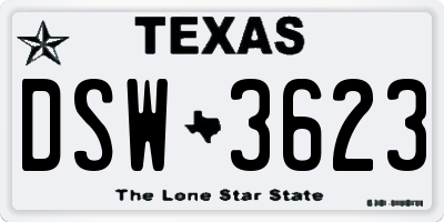 TX license plate DSW3623
