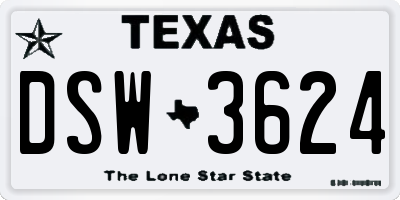 TX license plate DSW3624