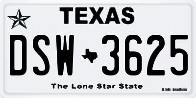 TX license plate DSW3625