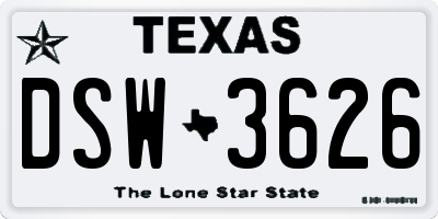 TX license plate DSW3626