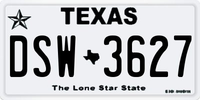 TX license plate DSW3627