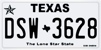 TX license plate DSW3628