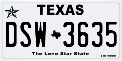 TX license plate DSW3635