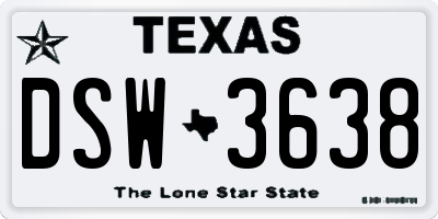 TX license plate DSW3638