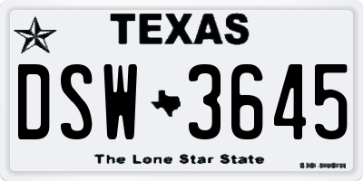 TX license plate DSW3645