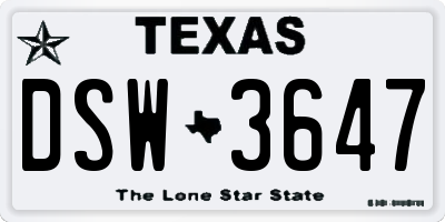 TX license plate DSW3647