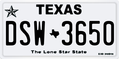 TX license plate DSW3650