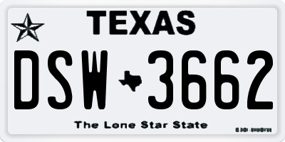 TX license plate DSW3662
