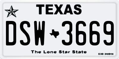 TX license plate DSW3669
