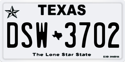 TX license plate DSW3702