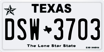 TX license plate DSW3703