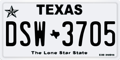 TX license plate DSW3705