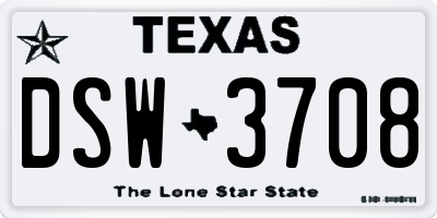 TX license plate DSW3708