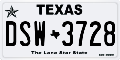 TX license plate DSW3728