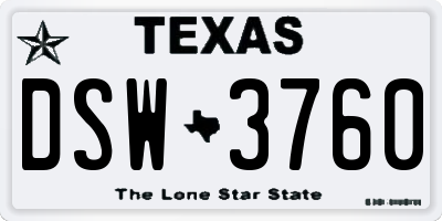 TX license plate DSW3760