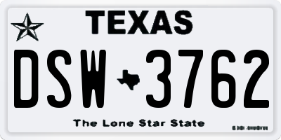 TX license plate DSW3762