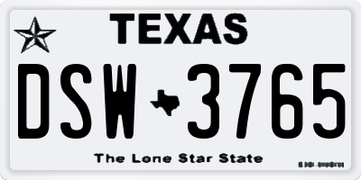 TX license plate DSW3765