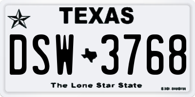 TX license plate DSW3768